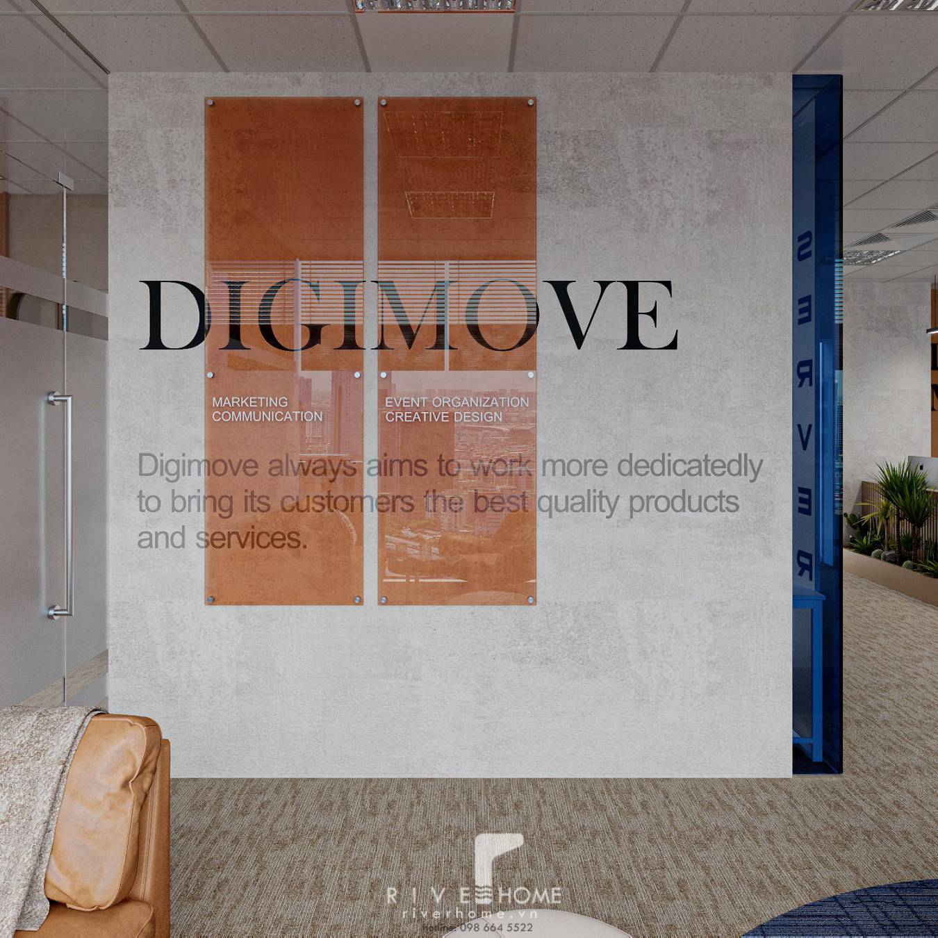 Thiết kế nội thất văn phòng 94m2 DigiMove hiện đại và thanh lịch - Riverhome
