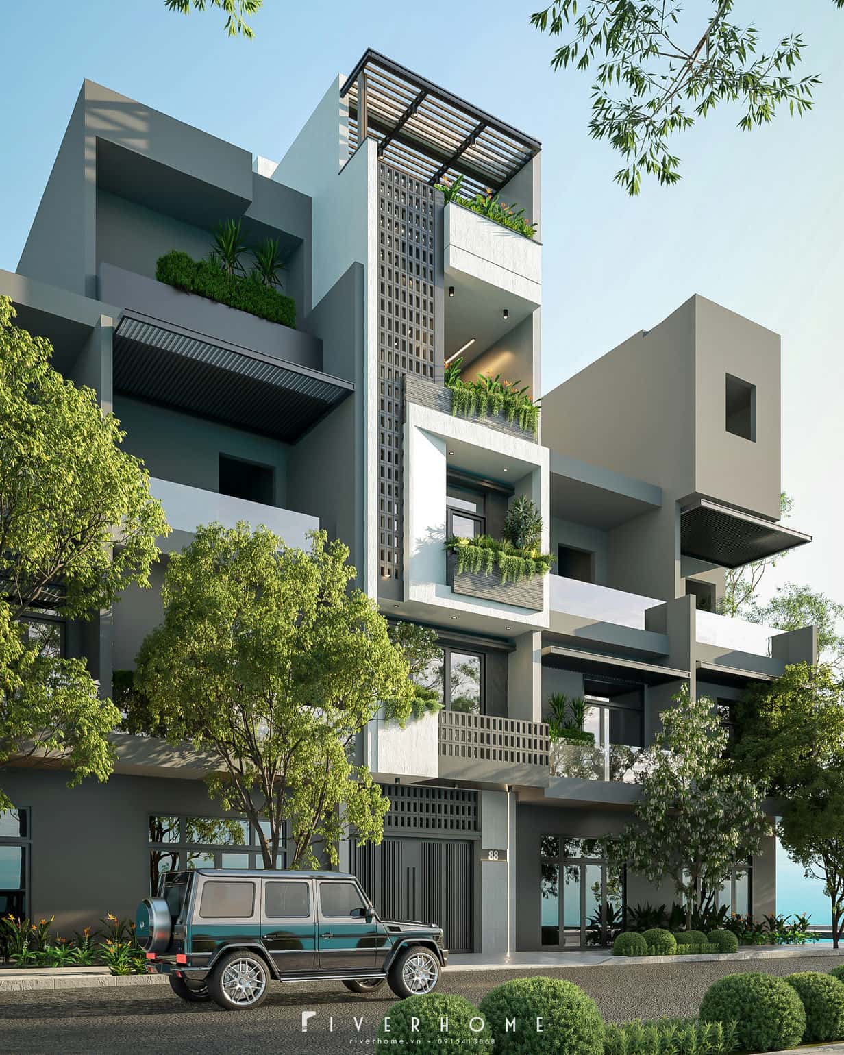 Kiến trúc nhà phố 6 tầng phong cách hiện đại tại Hải Dương