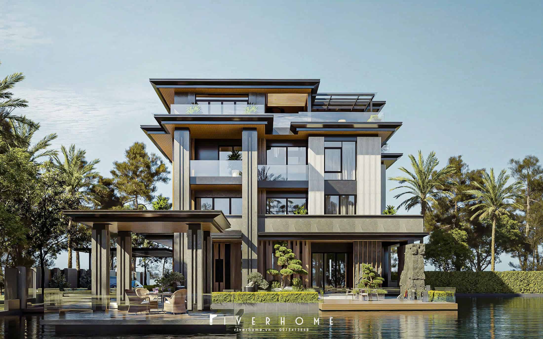 Thiết kế biệt thự hiện đại 510m2 x 4 tầng tại Kim Động, Hải Dương